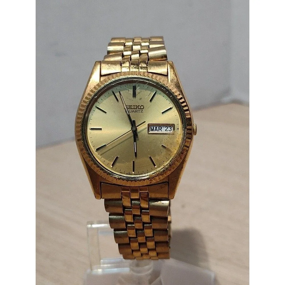 Seiko President Watch Men 36mm Champagne Dial Gold Tone Daydate Round New Batt 9